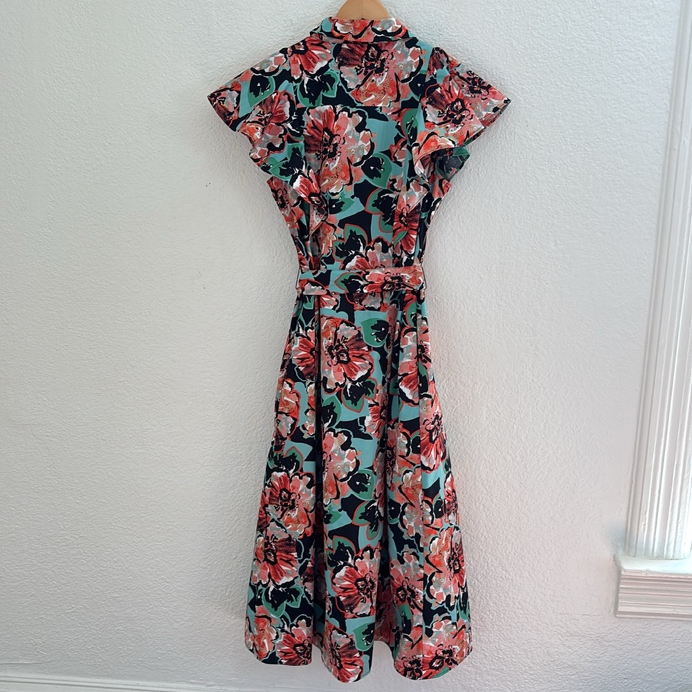 Anthropologie Maeve Flutter-Sleeve Floral Midi Button Down Shirt Dress Medium - Picture 12 of 14